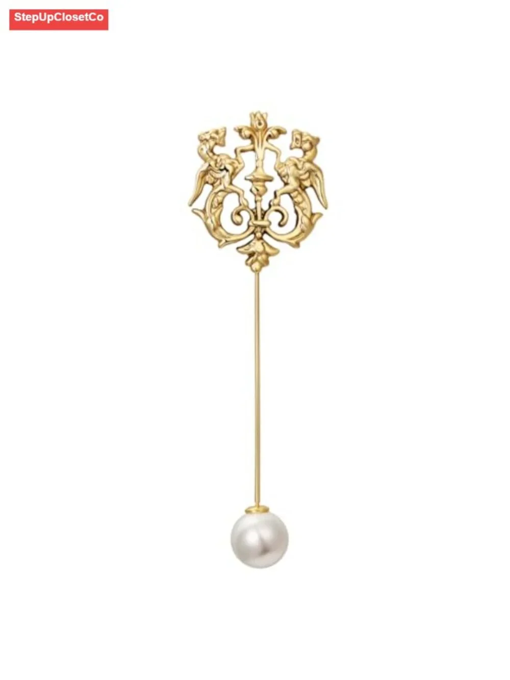 Vintage Crown Flower Pearl Brooch Pin Baroque Style Jewelry for Women